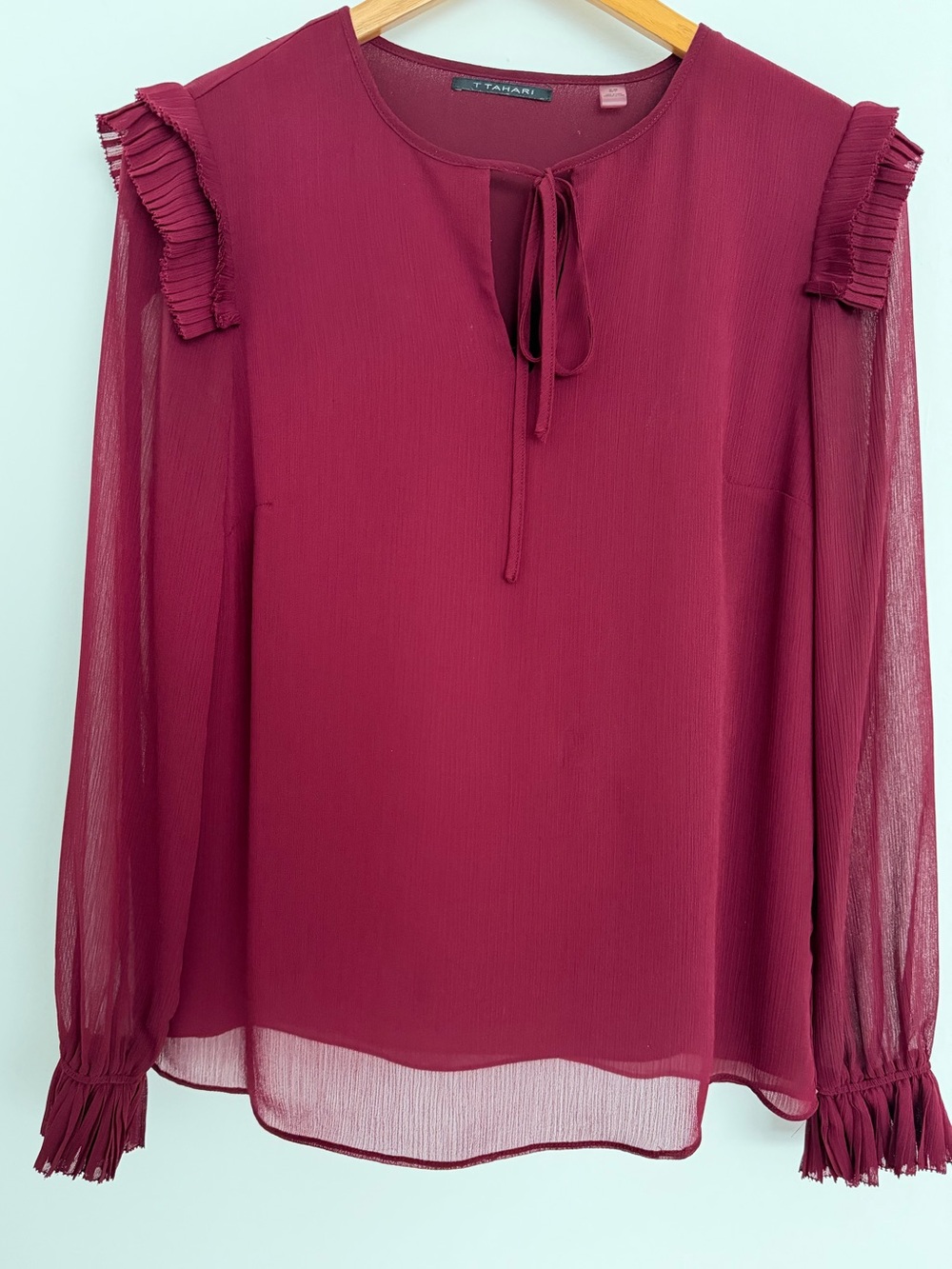 Tahari Women’s Wine Red Long-Sleeve Tie-Neck Blouse